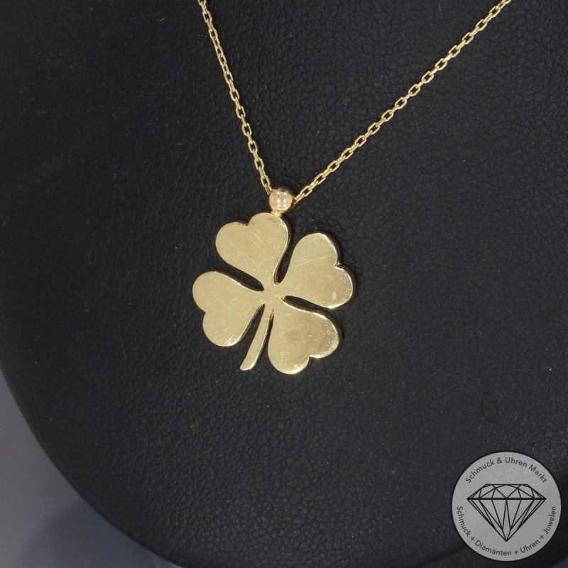 Wert 590 € Kleeblatt Anhänger mit Kette in 585er 14 K Gelbgold - 86168