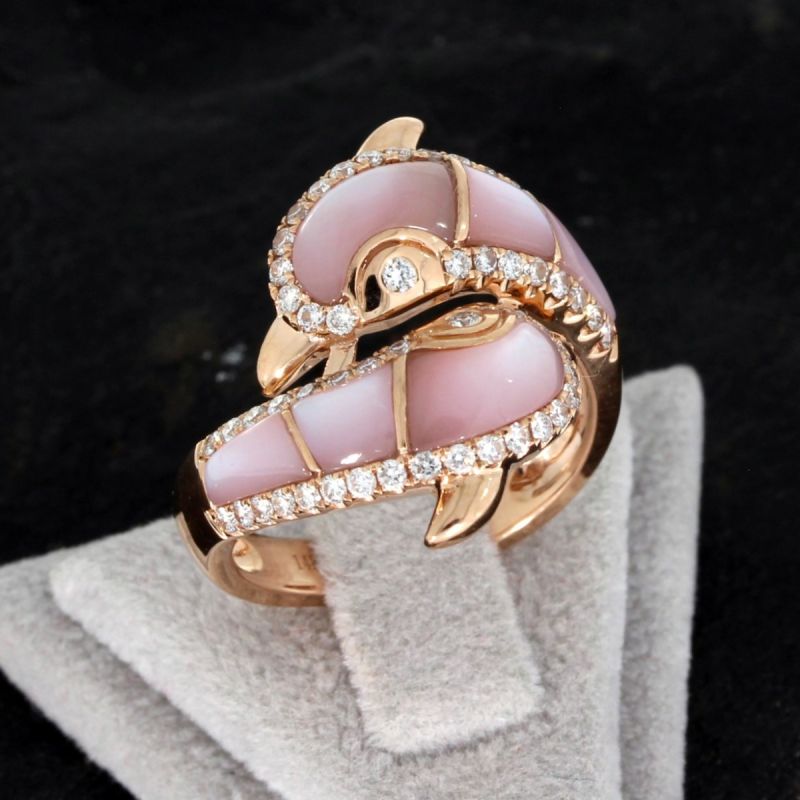 Wert 2980 € Brillant Perlmutt Ring Delfin in 585er 14 K Rosegold - H1492
