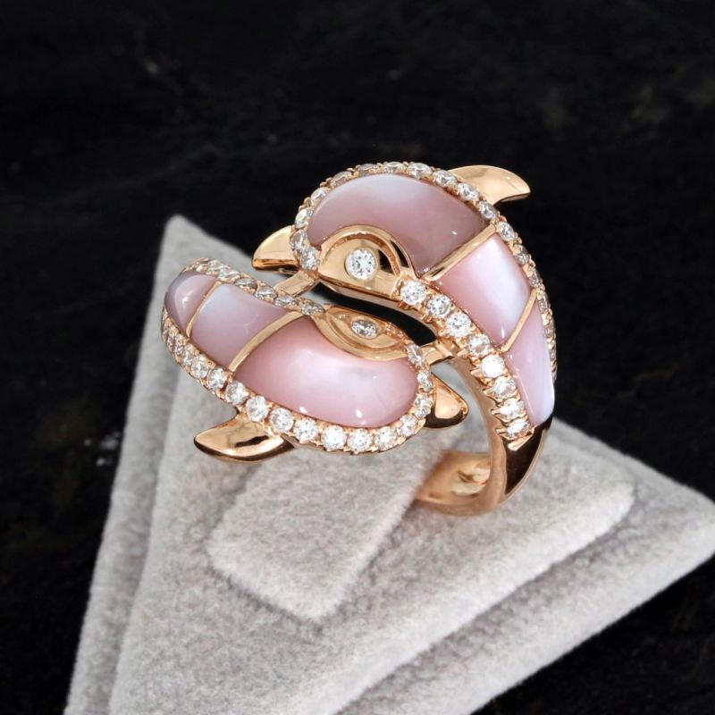 Wert 2980 € Brillant Perlmutt Ring Delfin in 585er 14 K Rosegold - H1492