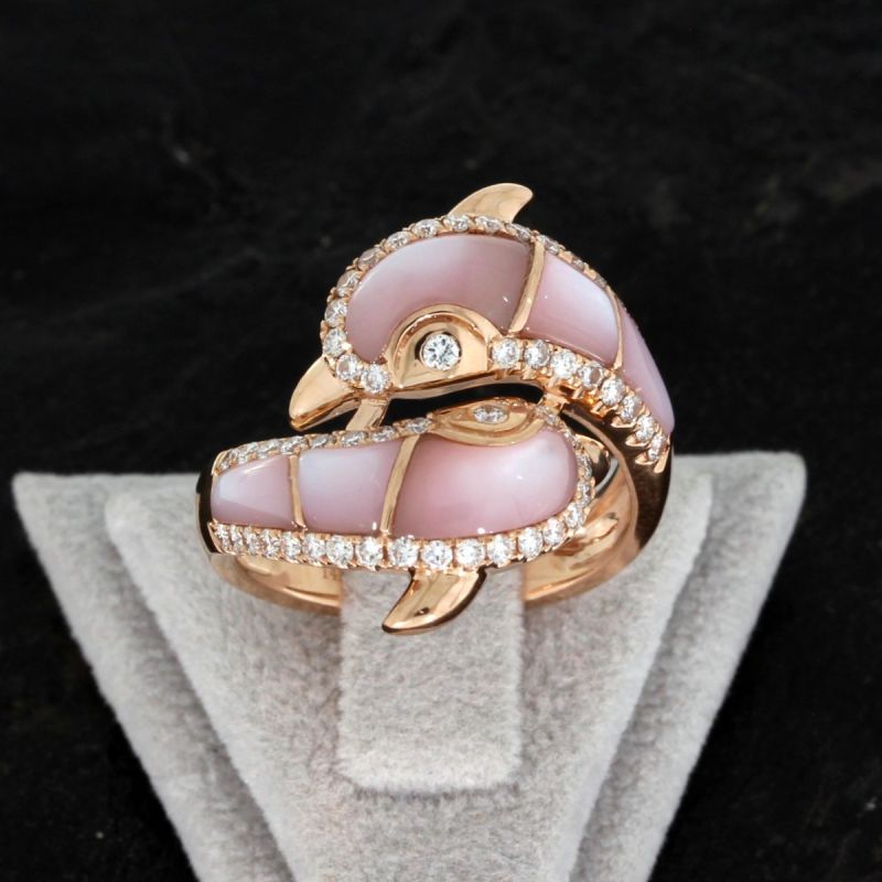 Wert 2980 € Brillant Perlmutt Ring Delfin in 585er 14 K Rosegold - H1492