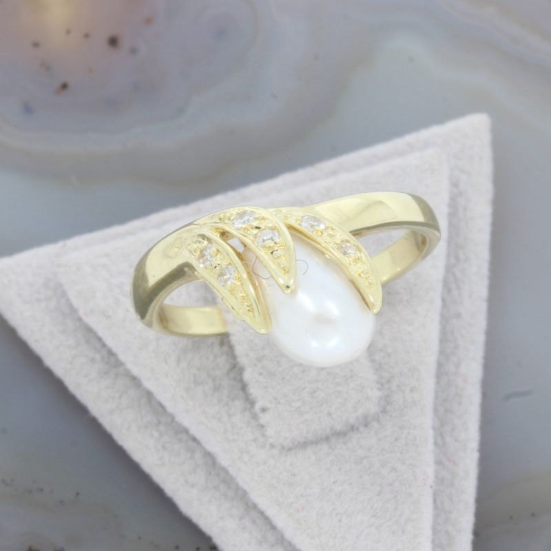Wert 970 € Diamant Perl Ring 585er/14 Karat Gelb Gold Größe 55 – 86561