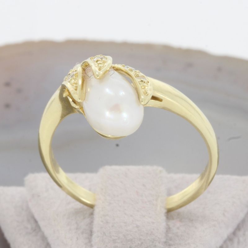 Wert 970 € Diamant Perl Ring 585er/14 Karat Gelb Gold Größe 55 – 86561