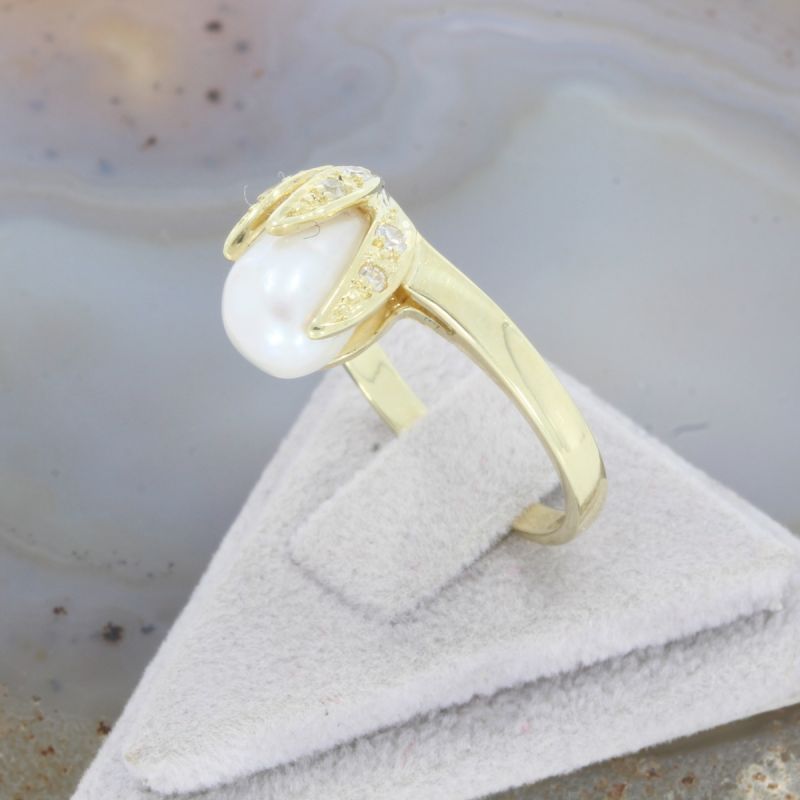 Wert 970 € Diamant Perl Ring 585er/14 Karat Gelb Gold Größe 55 – 86561