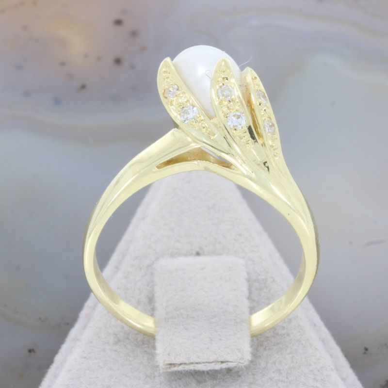 Wert 970 € Diamant Perl Ring 585er/14 Karat Gelb Gold Größe 55 – 86561