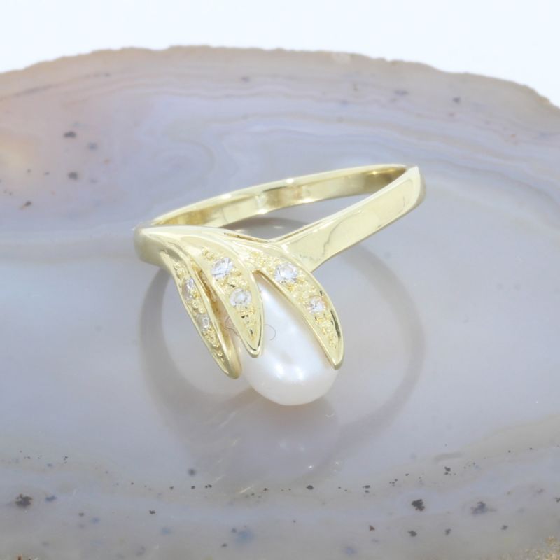 Wert 970 € Diamant Perl Ring 585er/14 Karat Gelb Gold Größe 55 – 86561