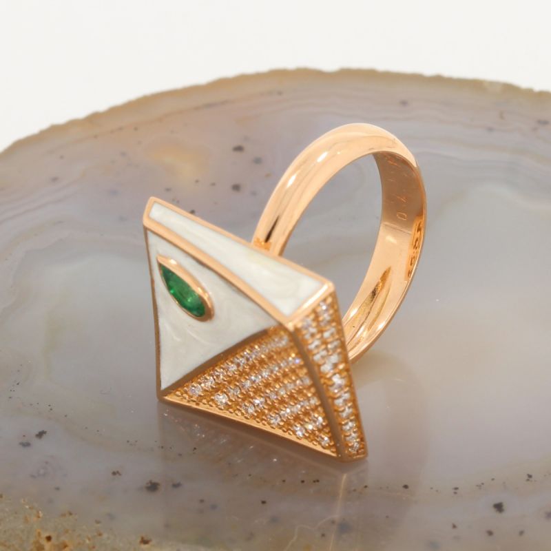 Wert 6390 € Brillant Smaragd Perlmutt Ring in 585er 14 K Rosegold - 86617