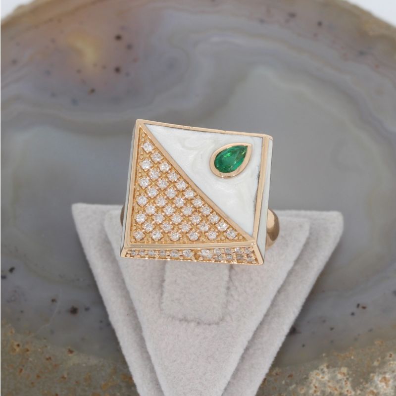 Wert 6390 € Brillant Smaragd Perlmutt Ring in 585er 14 K Rosegold - 86617