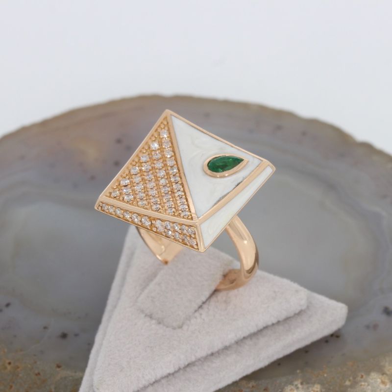 Wert 6390 € Brillant Smaragd Perlmutt Ring in 585er 14 K Rosegold - 86617