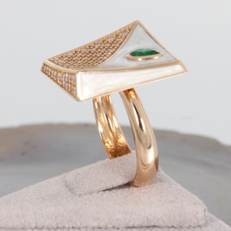 Wert 6390 € Brillant Smaragd Perlmutt Ring in 585er 14 K Rosegold - 86617