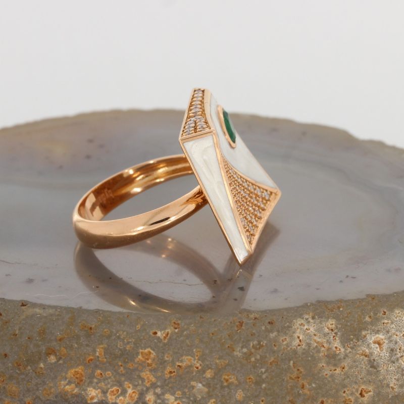 Wert 6390 € Brillant Smaragd Perlmutt Ring in 585er 14 K Rosegold - 86617