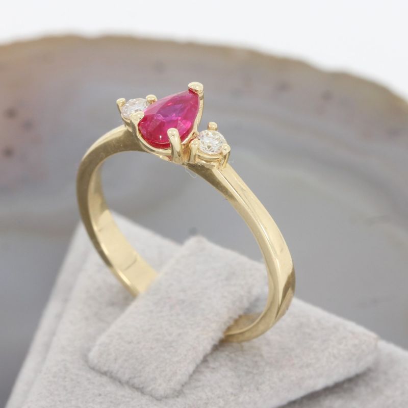 Wert 1290 € Brillant Rubin Ring in 585er 14 K Gelbgold - 86625