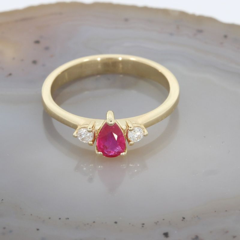 Wert 1290 € Brillant Rubin Ring in 585er 14 K Gelbgold - 86625