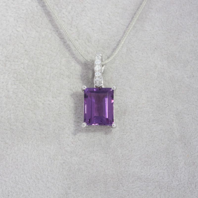 Wert 550 € Brillant Amethyst Anhänger in 750er 18 K Weißgold - H1410