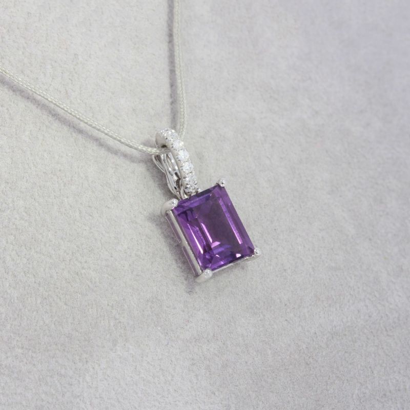 Wert 550 € Brillant Amethyst Anhänger in 750er 18 K Weißgold - H1410