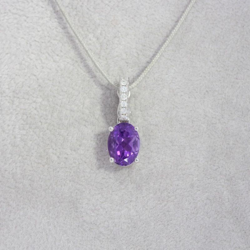 Wert 450 € Brillant Amethyst Anhänger in 750er 18 K Weißgold - H1411