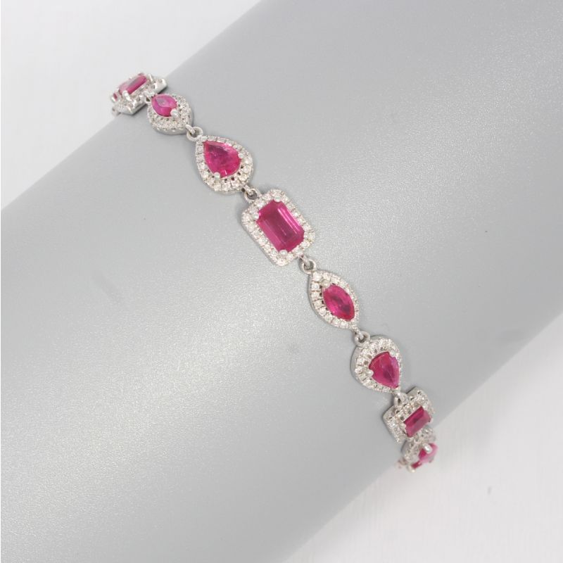 Wert 8850 € Brillant Rubin Armband in 750er 18 K Weißgold - 86819