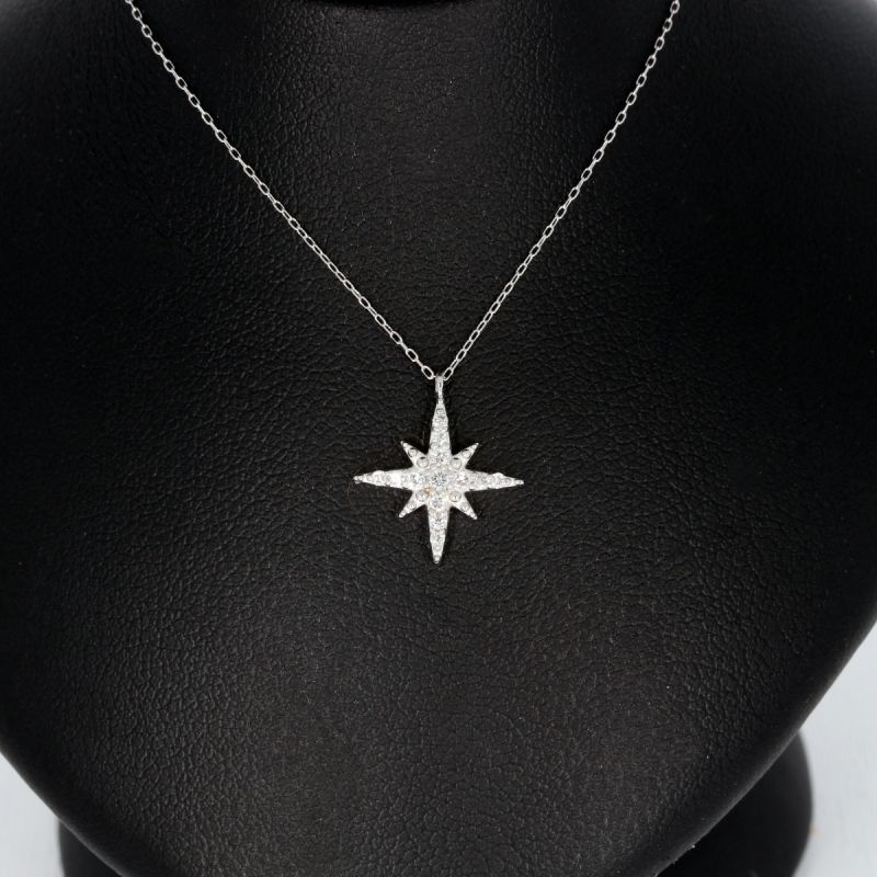 Wert 1390 € Brillant Collier Stern (0,13 carat) in 750er 18 K Weißgold - H1476