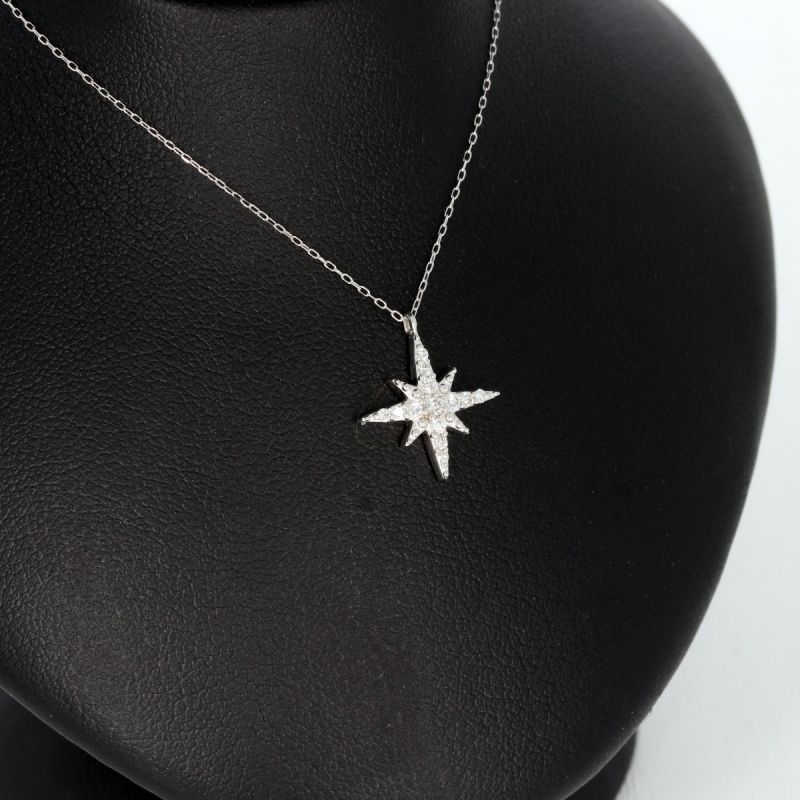 Wert 1390 € Brillant Collier Stern (0,13 carat) in 750er 18 K Weißgold - H1476