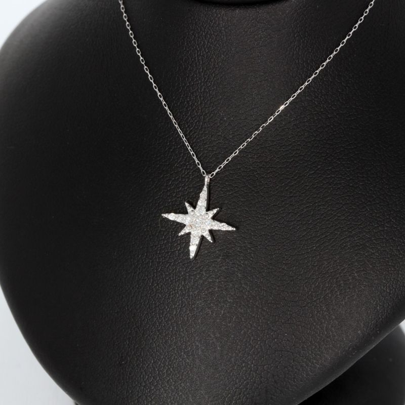Wert 1390 € Brillant Collier Stern (0,13 carat) in 750er 18 K Weißgold - H1476