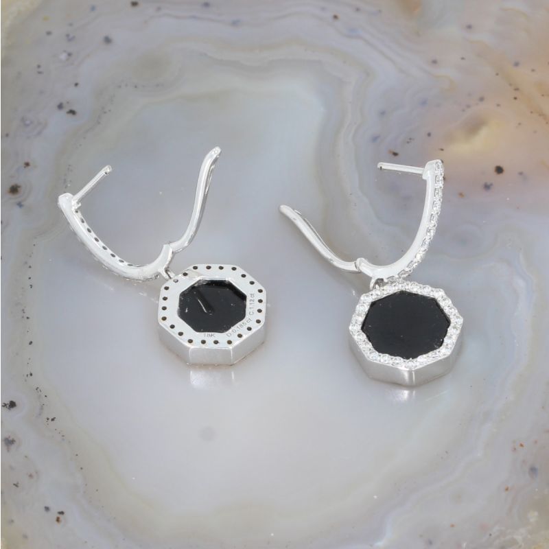 Sale! Wert 4350 € Brillant Onyx Creolen mit Anhängern in 750er 18 K Weißgold - 87065