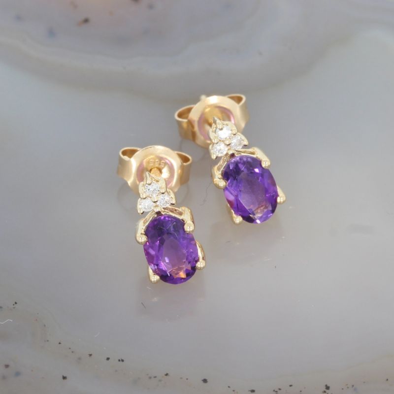 Wert 630 € Brillant Amethyst Ohrstecker in 585er 14 K Gelbgold - H1467