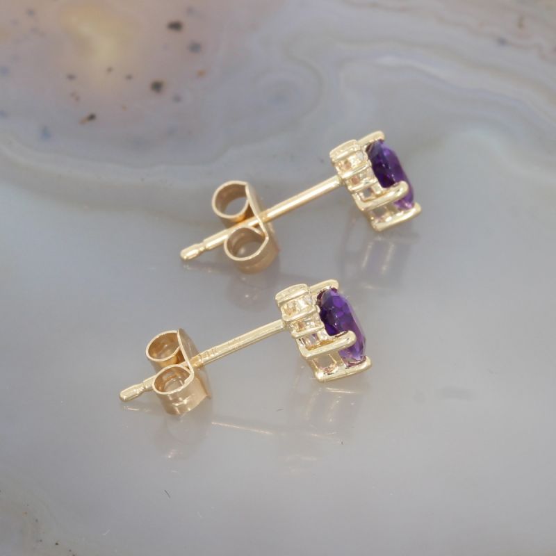 Wert 630 € Brillant Amethyst Ohrstecker in 585er 14 K Gelbgold - H1467