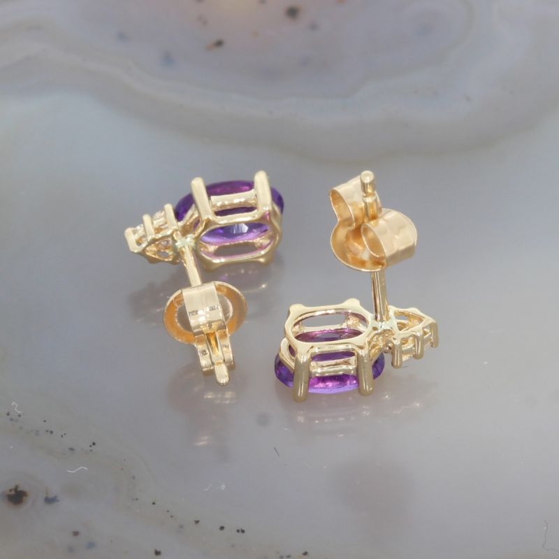 Wert 630 € Brillant Amethyst Ohrstecker in 585er 14 K Gelbgold - H1467