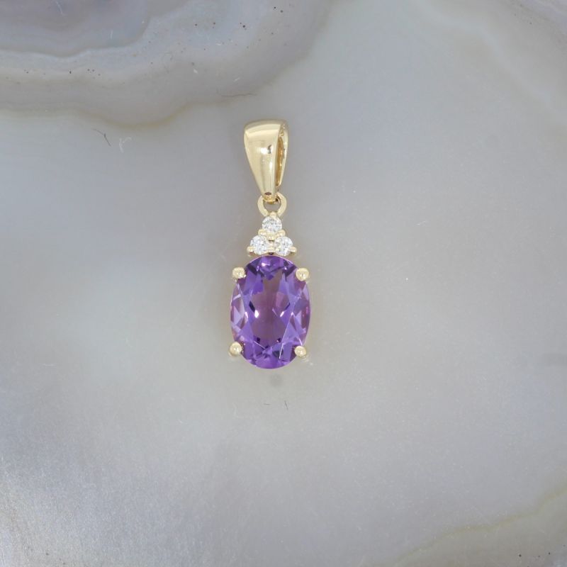 Wert 390 € Brillant Amethyst Anhänger in 585er 14 K Gelbgold - H1468