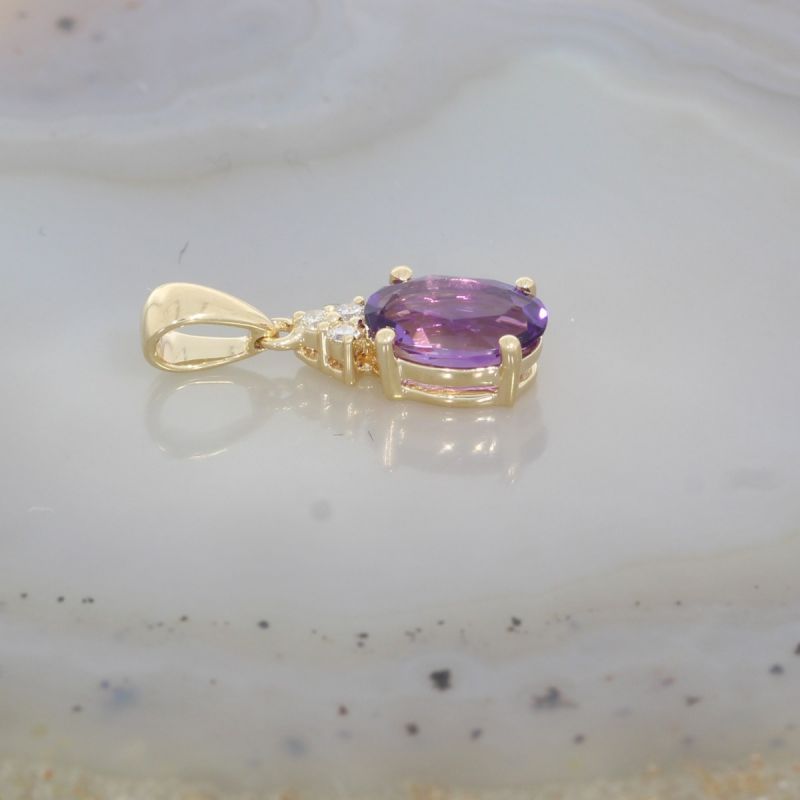 Wert 390 € Brillant Amethyst Anhänger in 585er 14 K Gelbgold - H1468