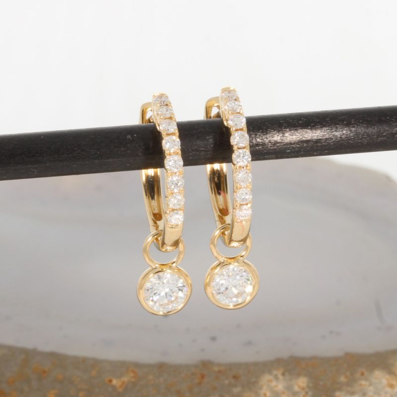 Wert 3970 € Brillant Creolen mit Solitär Einhänger in 585er 14 K Gelbgold - H1473