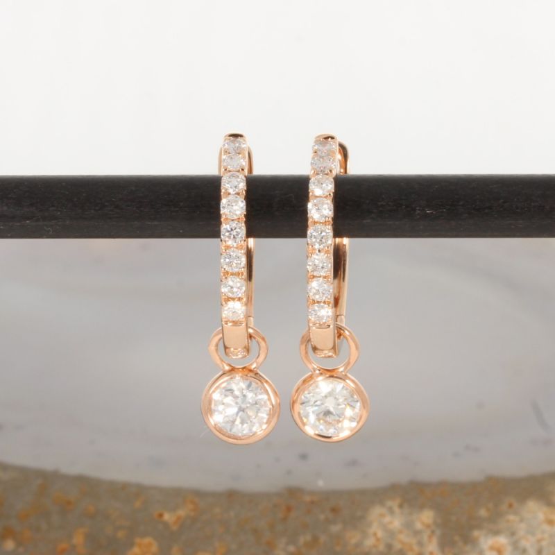 Wert 3970 € Brillant Creolen mit Solitär Einhänger in 585er 14 K Roségold - H1474