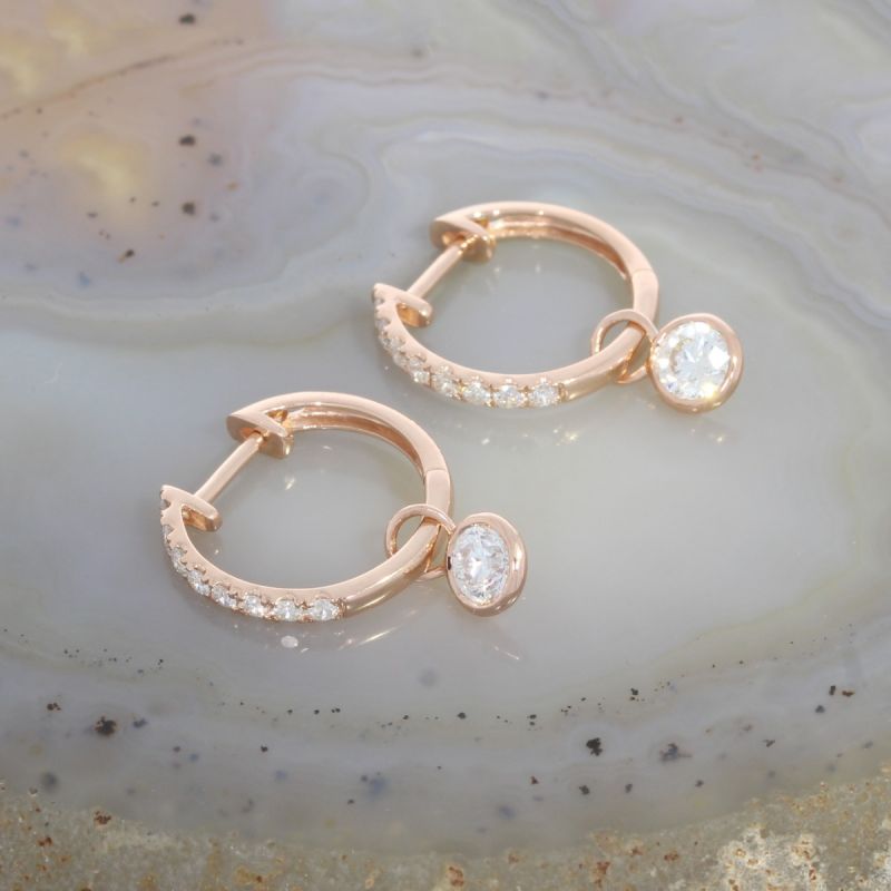Wert 3970 € Brillant Creolen mit Solitär Einhänger in 585er 14 K Roségold - H1474