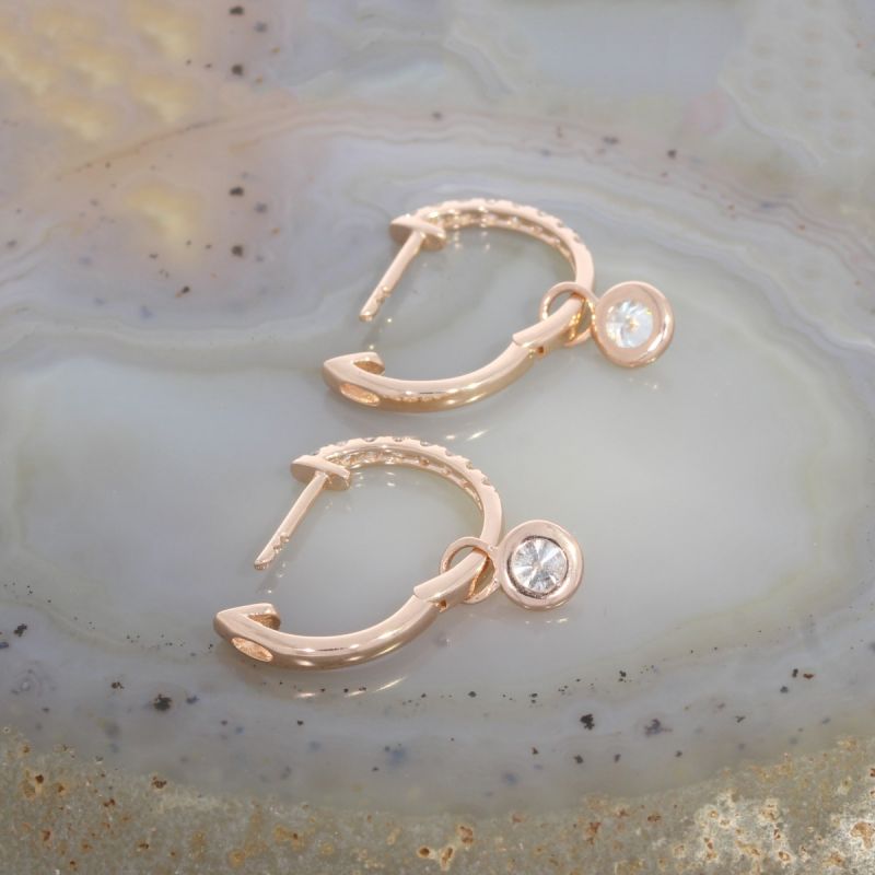 Wert 3970 € Brillant Creolen mit Solitär Einhänger in 585er 14 K Roségold - H1474