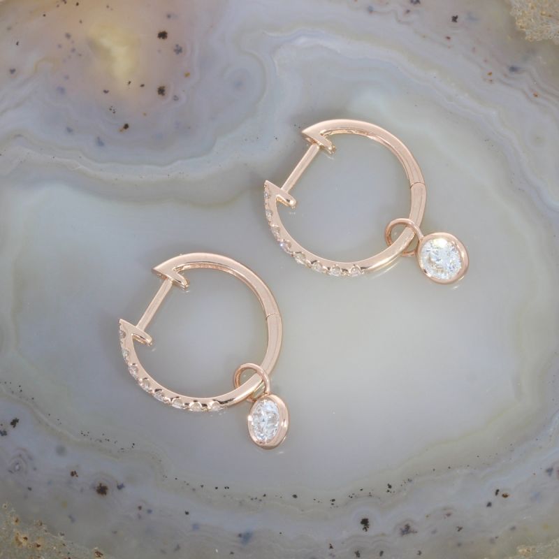 Wert 3970 € Brillant Creolen mit Solitär Einhänger in 585er 14 K Roségold - H1474