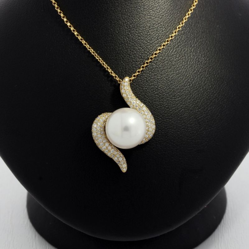 Wert 3150 € Brillant Perl Anhänger mit Kette in 750er 18 K Gelbgold - 87792