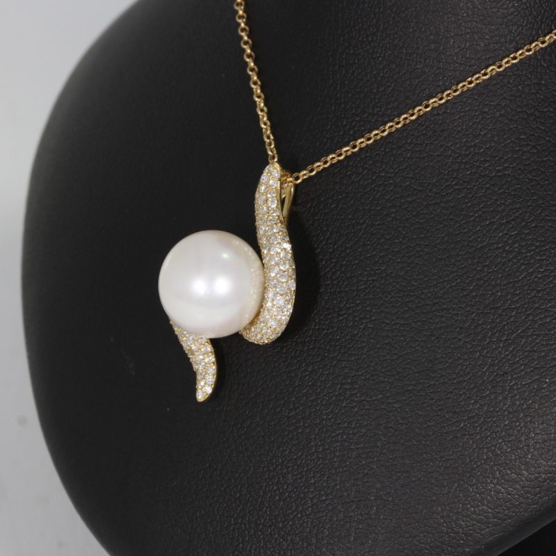 Wert 3150 € Brillant Perl Anhänger mit Kette in 750er 18 K Gelbgold - 87792