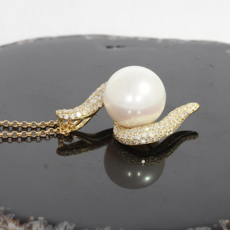 Wert 3150 € Brillant Perl Anhänger mit Kette in 750er 18 K Gelbgold - 87792