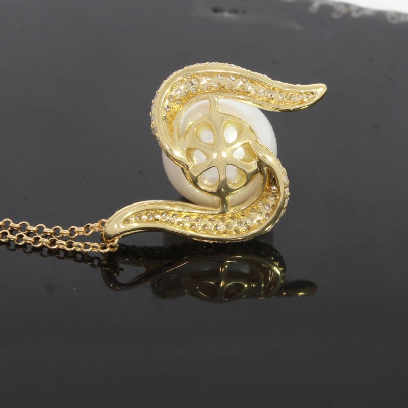 Wert 3150 € Brillant Perl Anhänger mit Kette in 750er 18 K Gelbgold - 87792