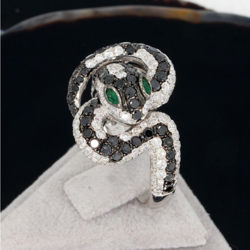 Sale! Wert 6850 € Brillant Diamant Smaragd Ring Schlange in 750er 18 K Weißgold - 87805