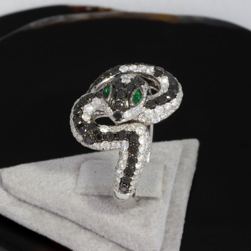 Sale! Wert 6850 € Brillant Diamant Smaragd Ring Schlange in 750er 18 K Weißgold - 87805