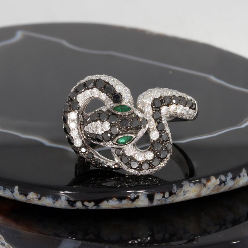 Sale! Wert 6850 € Brillant Diamant Smaragd Ring Schlange in 750er 18 K Weißgold - 87805
