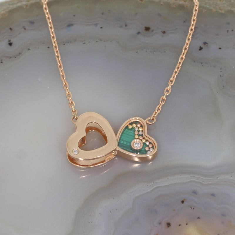 Wert 1490 € Brillant Diamant Malachit Collier in 750er 18 K Roségold - 87859