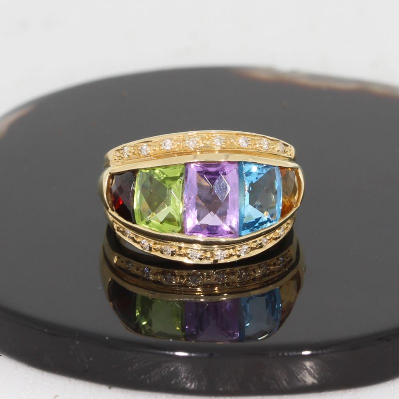 Wert 1790 € Brillant Farbedelstein Ring in 585er 14 K Gelbgold - 88020