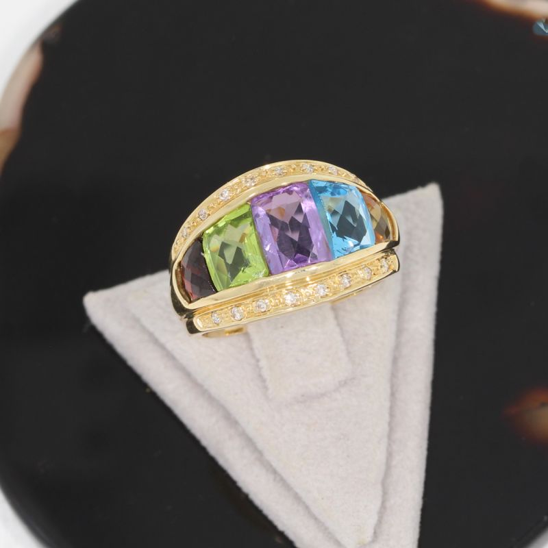 Wert 1790 € Brillant Farbedelstein Ring in 585er 14 K Gelbgold - 88020