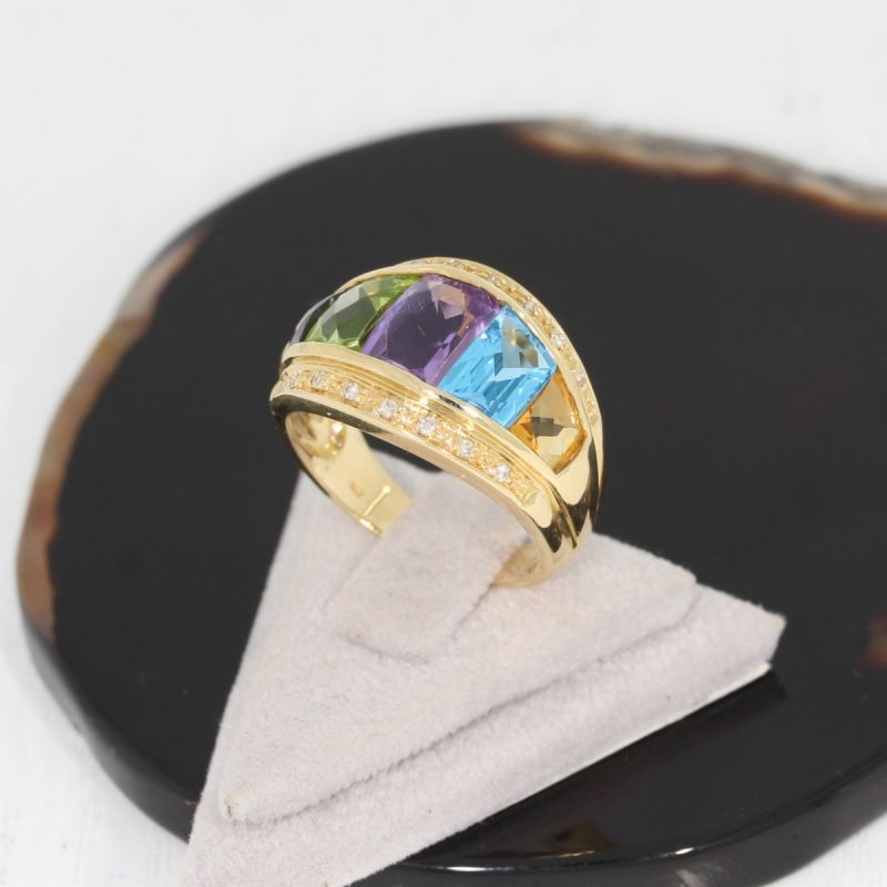 Wert 1790 € Brillant Farbedelstein Ring in 585er 14 K Gelbgold - 88020