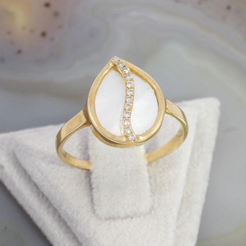 Wert 850 € Brillant Perlmutt Ring 750er/18 Karat Gelbgold Größe 54 – 88086