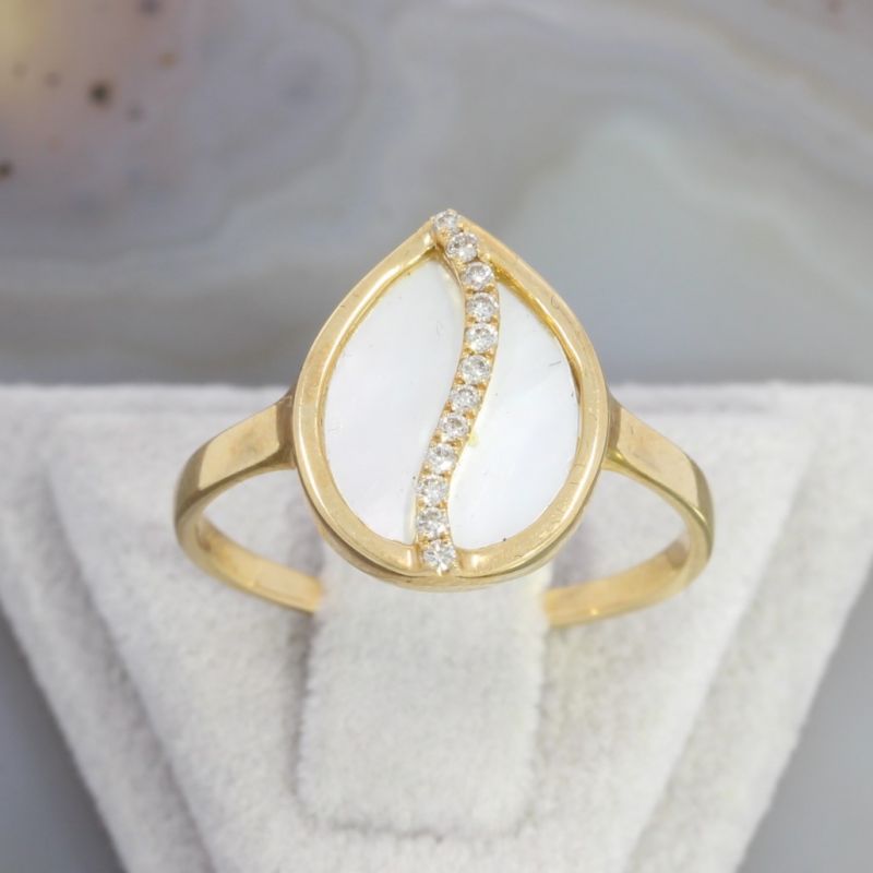 Wert 850 € Brillant Perlmutt Ring 750er/18 Karat Gelbgold Größe 54 – 88086