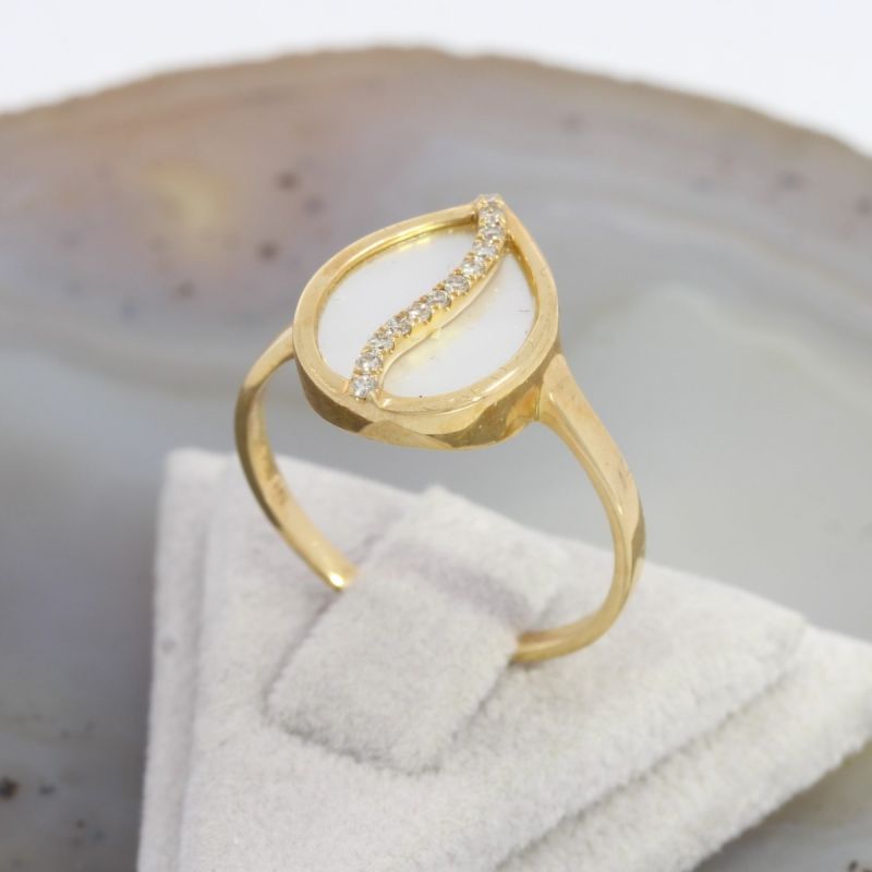 Wert 850 € Brillant Perlmutt Ring 750er/18 Karat Gelbgold Größe 54 – 88086