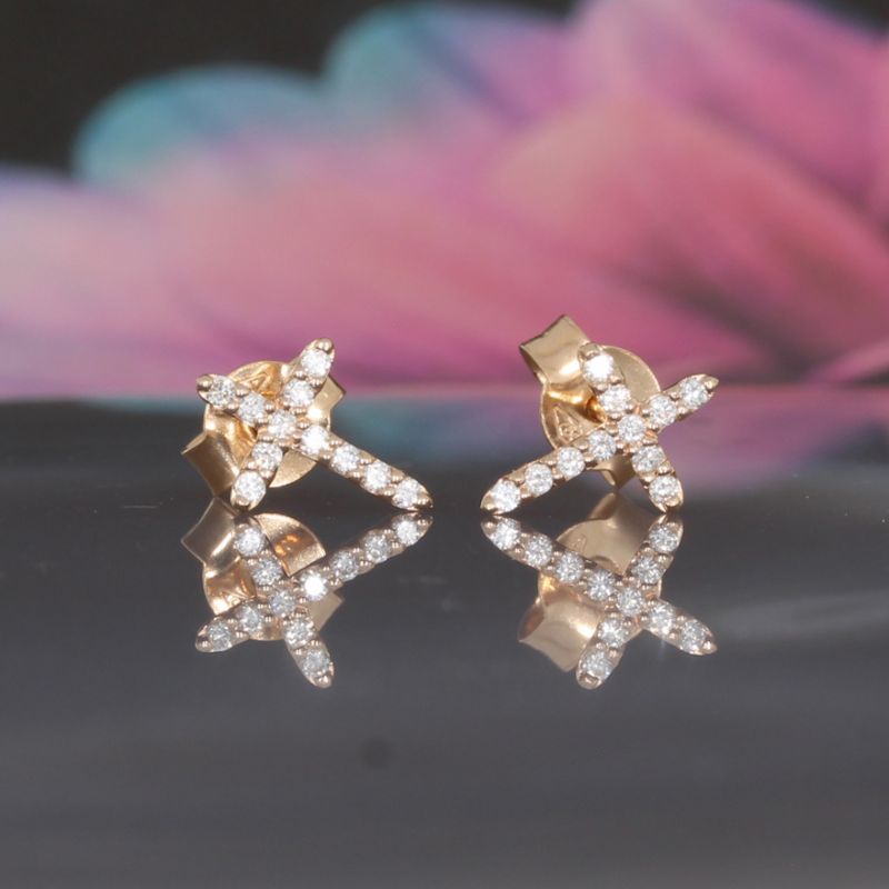 Wert 1550 € Brillant Kreuz Ohrringe (0,18 carat) in 750er 18 K Roségold - H1556