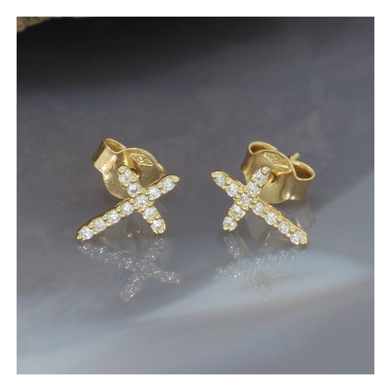 Wert 1550 € Brillant Kreuz Ohrringe (0,18 carat) in 750er 18 K Gelbgold - H1555